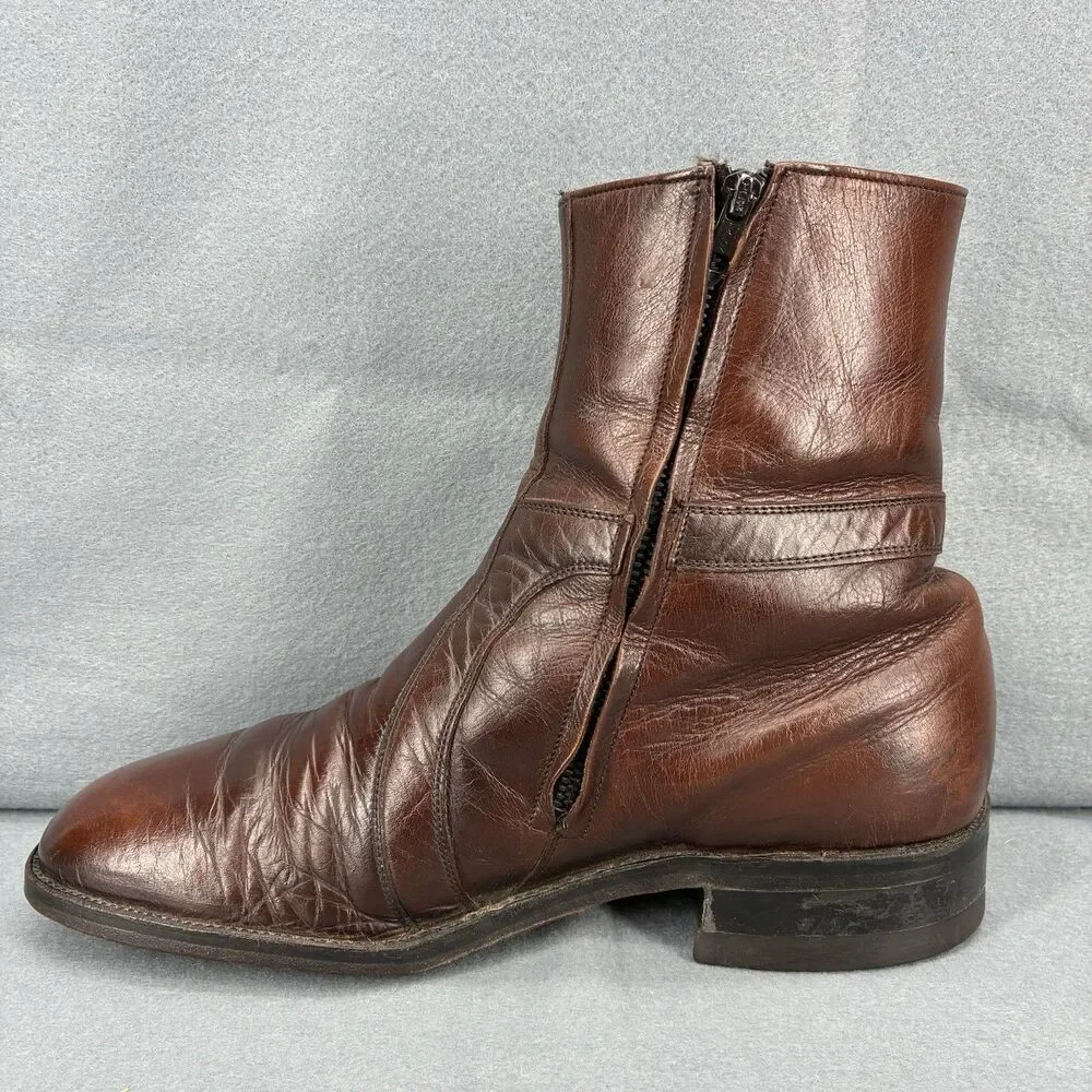 Vintage Freeman Brown Leather Ankle Boots Men’s Size 8 Side Zip Dress Boots USA